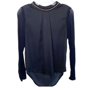 Windsor | Chiffon Black Blouse Gold Chain Sheer